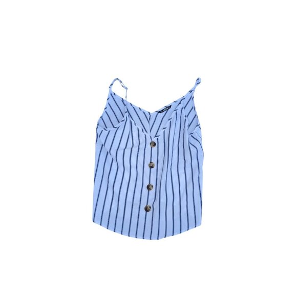 Striped Button-Front Camisole Top With Spaghetti Straps & V-Neckline Size M - Picture 1 of 4